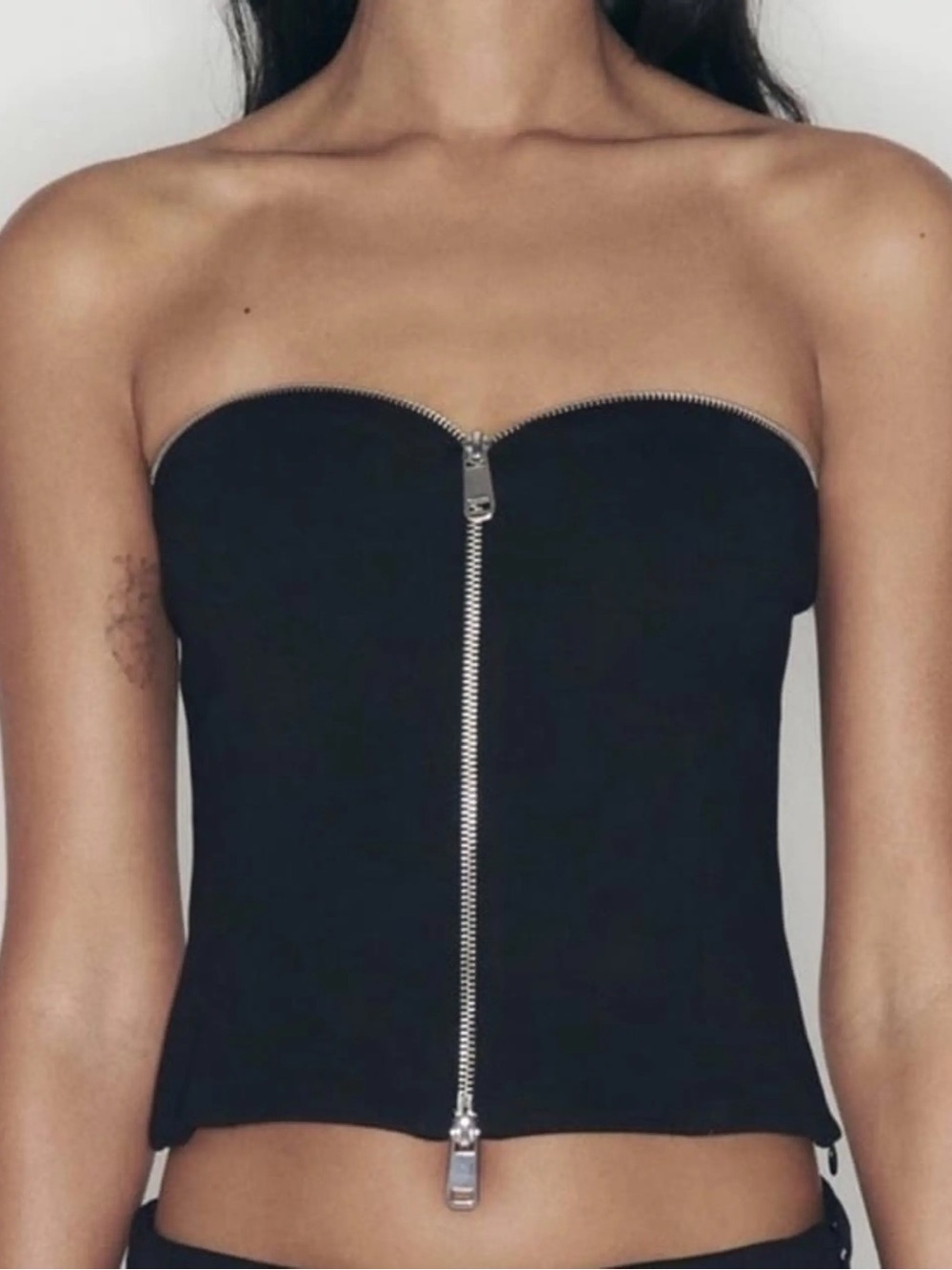 Zara Black Strapless Zip-Front Top